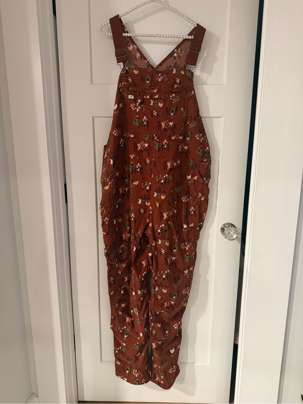 Duluth Trading Co Rust Floral Overall Dress with Bird Print